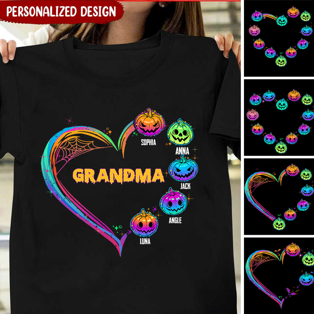 Halloween Grandma Mom Heart Pumpkins Colorful Personalized Shirt