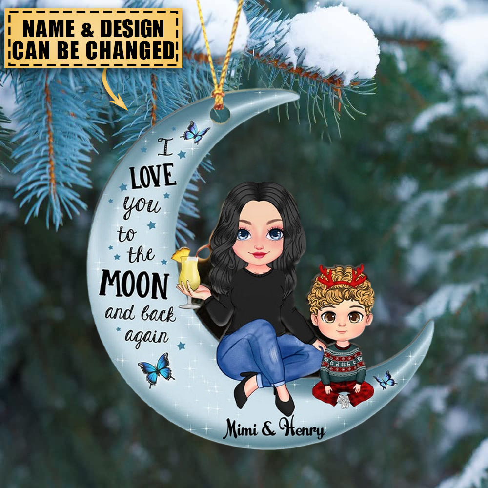 Grandma & Grandkid On Moon Christmas Gift Personalized Acrylic Ornament