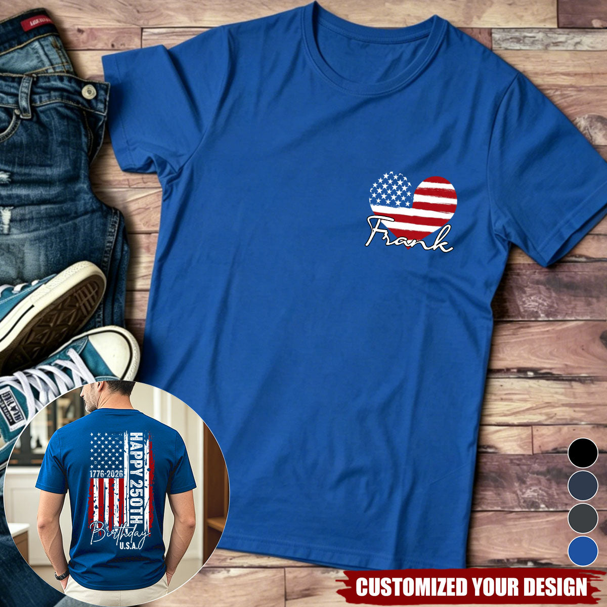 Custom Name USA 250th Birthday 1776-2026 Independence Day Back & Front Dark Shirt