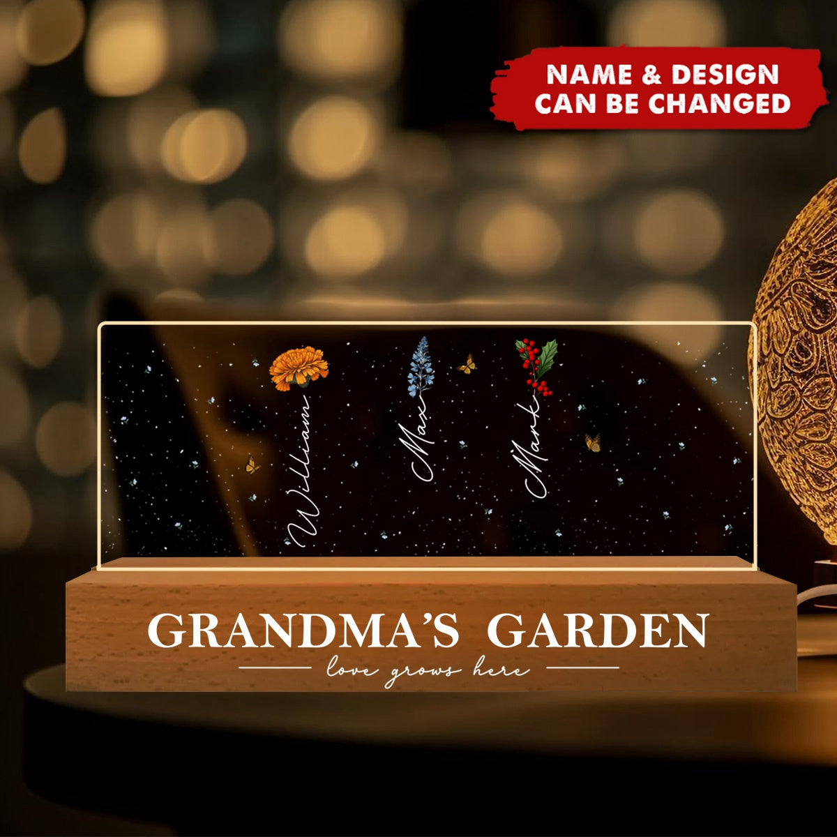 Grandma‘s Garden Birth Month Flower Personalized LED Night Light, Mother's Day Gift For Grandma Mom