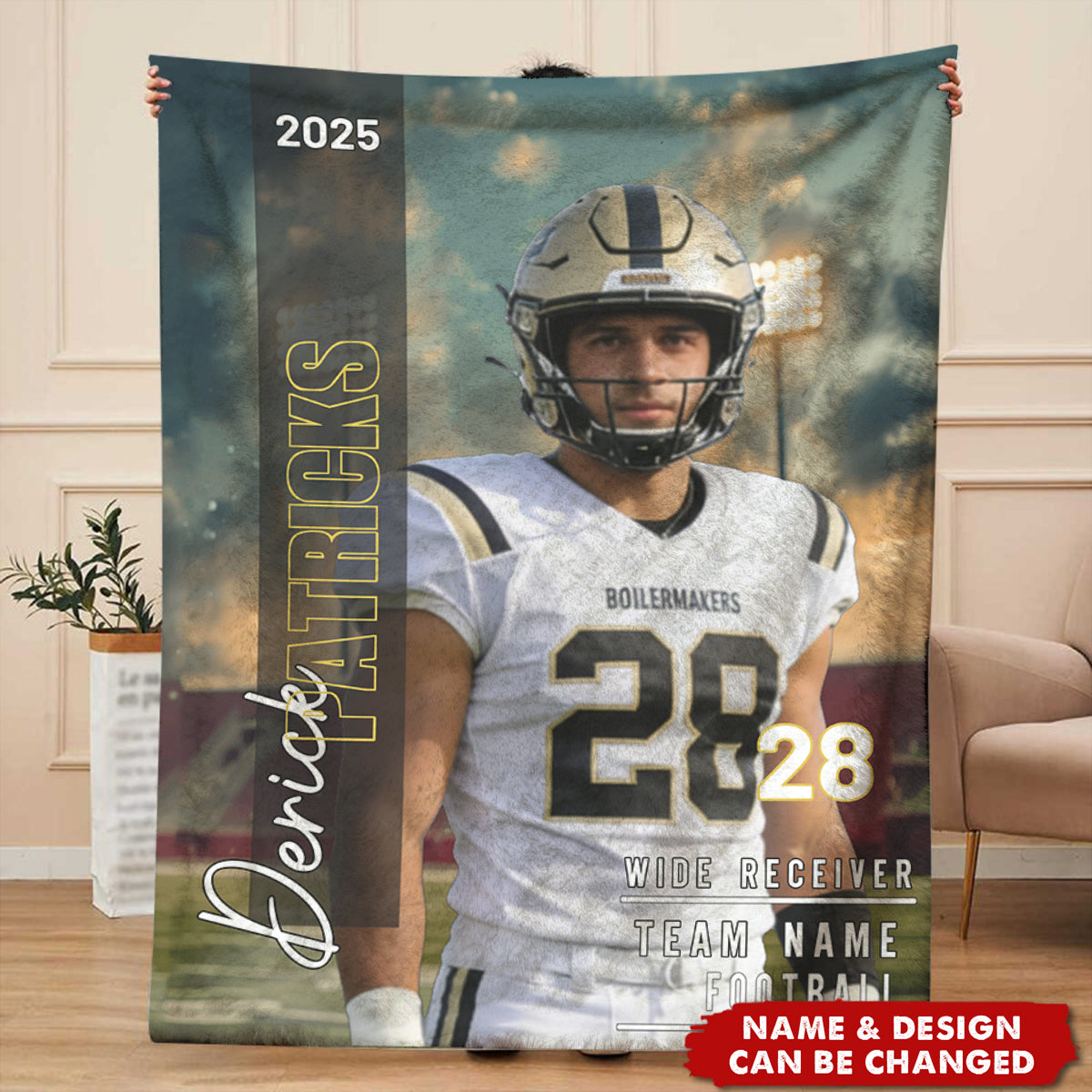 Any Photo, Name, School... - Personalized Football Blanket