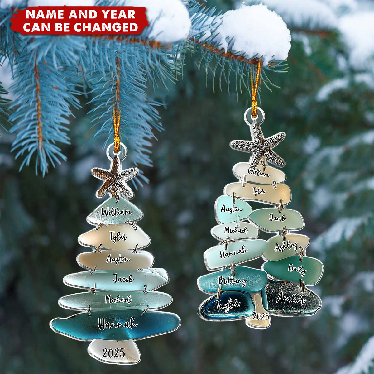Family Sea Glass Christmas Tree - Personalized Christmas Acrylic Ornament