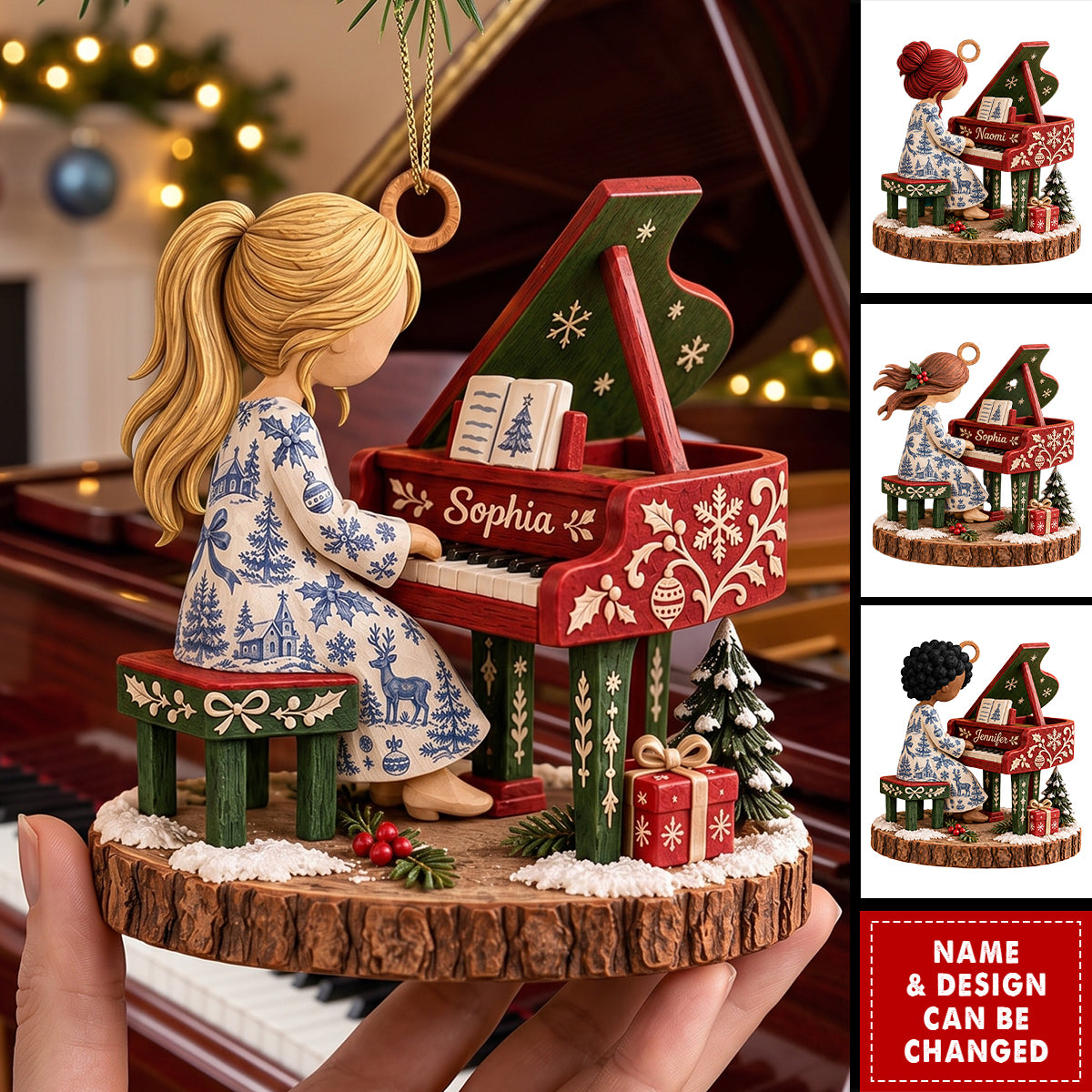 Custom Pianist Girl Christmas Ornament - Personalized Gifts For Piano Lovers