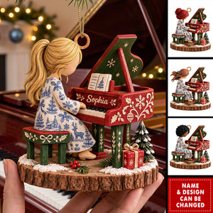 Custom Pianist Girl Christmas Ornament - Personalized Gifts For Piano Lovers