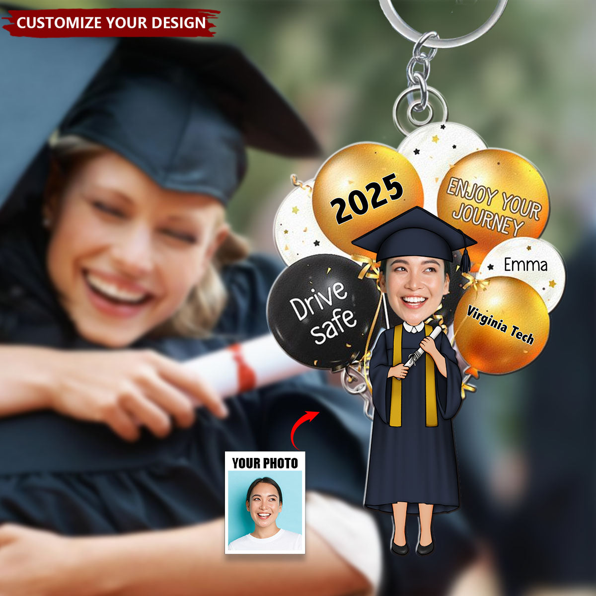 Enjoy Your Journey Graduation Gift - Personalized Acrylic Keychain