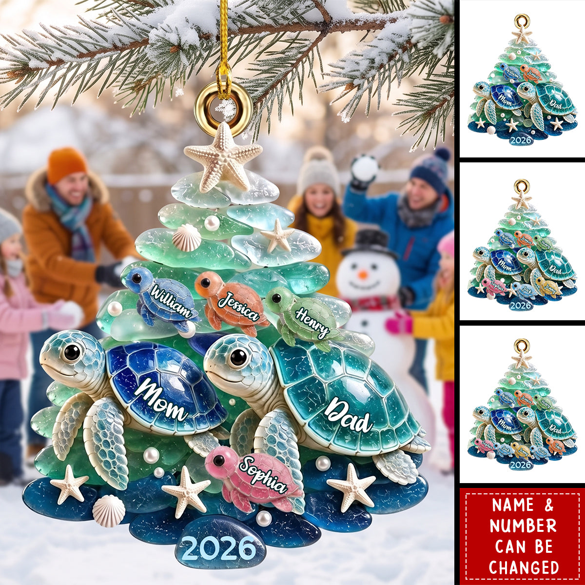 Turtle Family Christmas Ornament - Personalized Gifts For Family