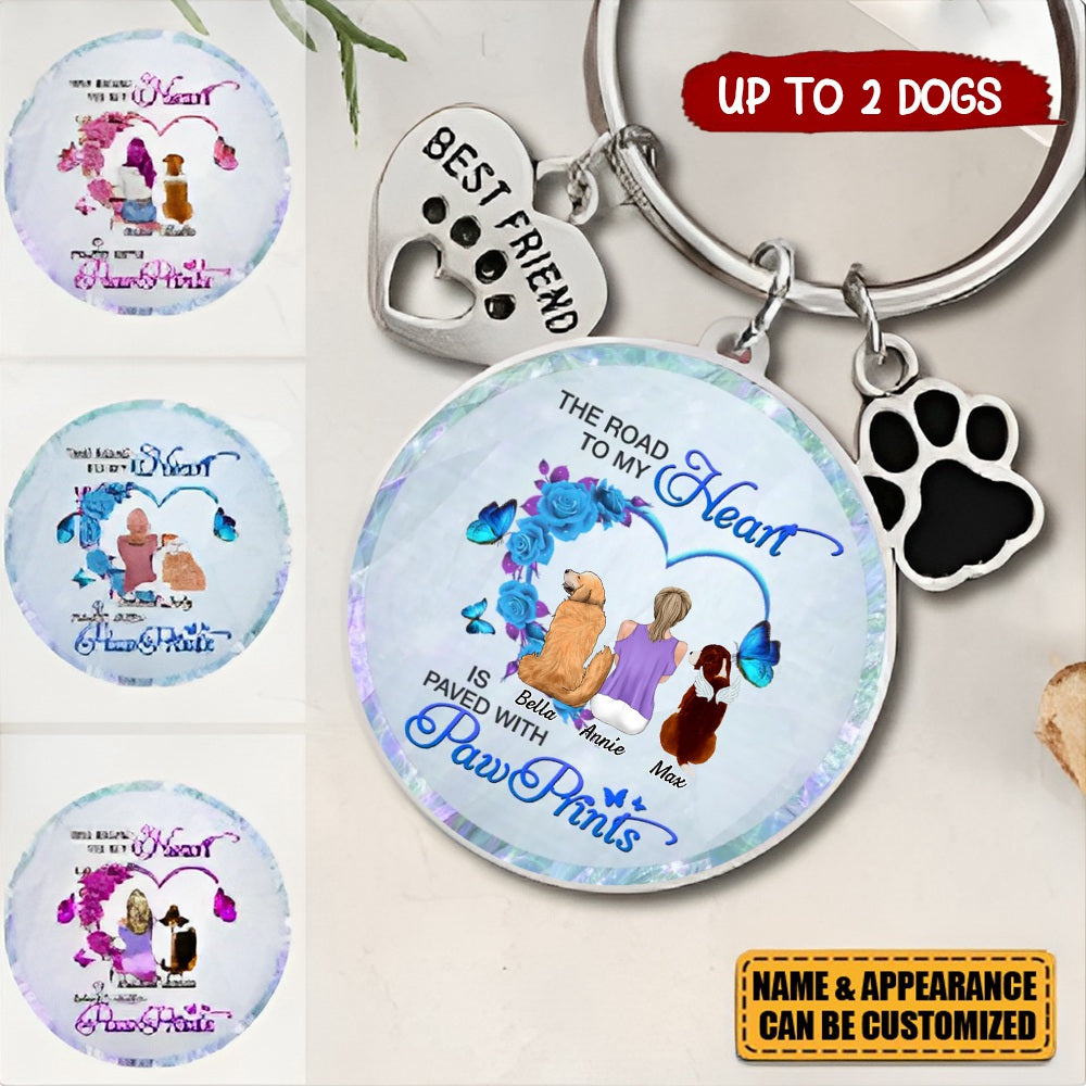 Personalized Dog Mom Pet Charm Keychain - Memorial Gift for Dog Lovers - The Road To My Heart Is Paved With Pawprints