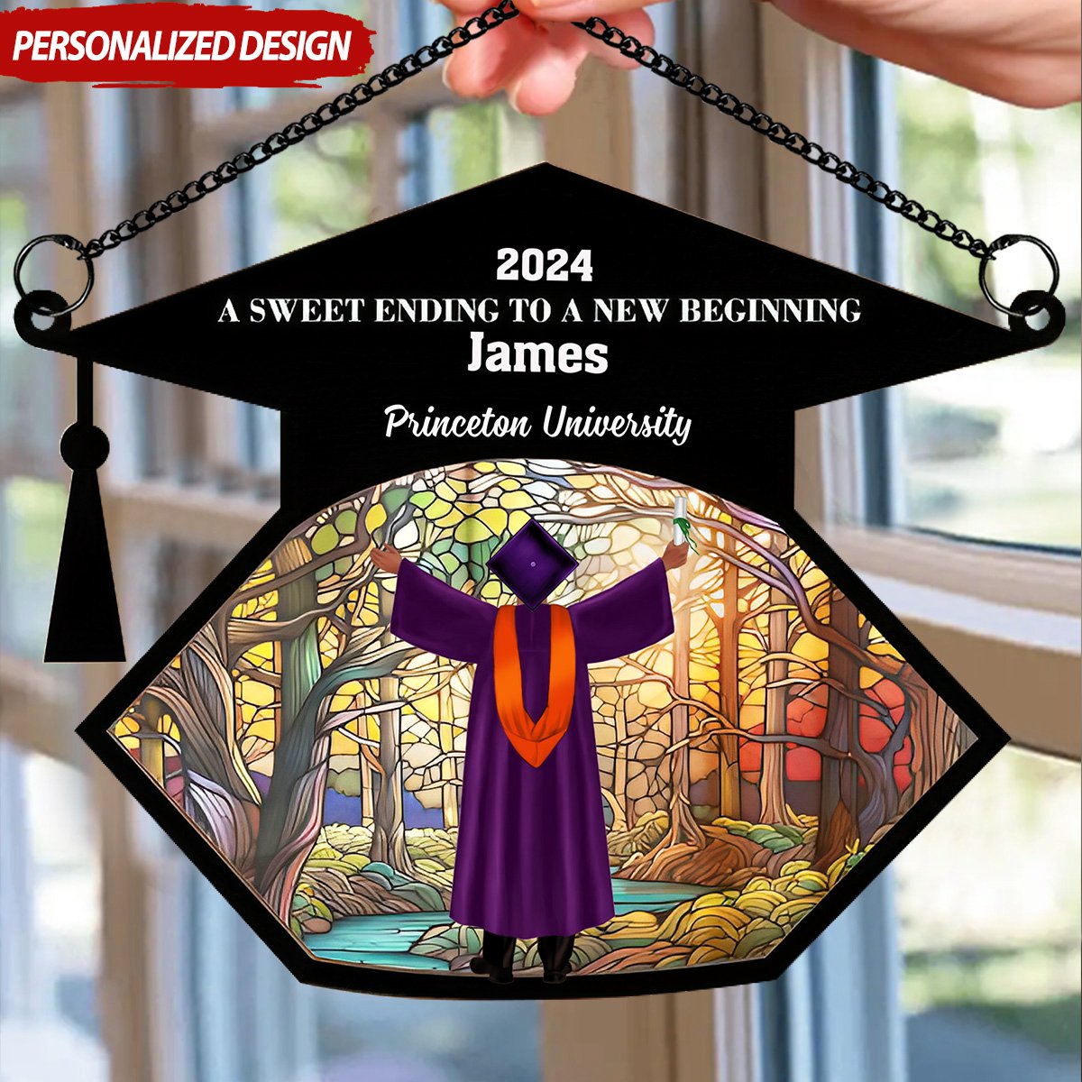 Graduation A Sweet Ending - Personalized Window Hanging Suncatcher Ornament