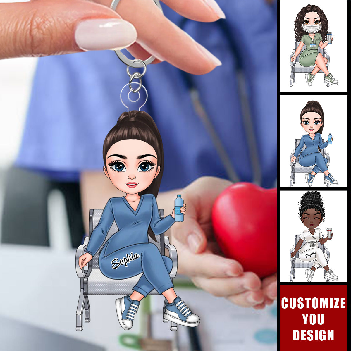 Custom Cartoon Gift For Medical Staff - Personalized Acrylic Keychain
