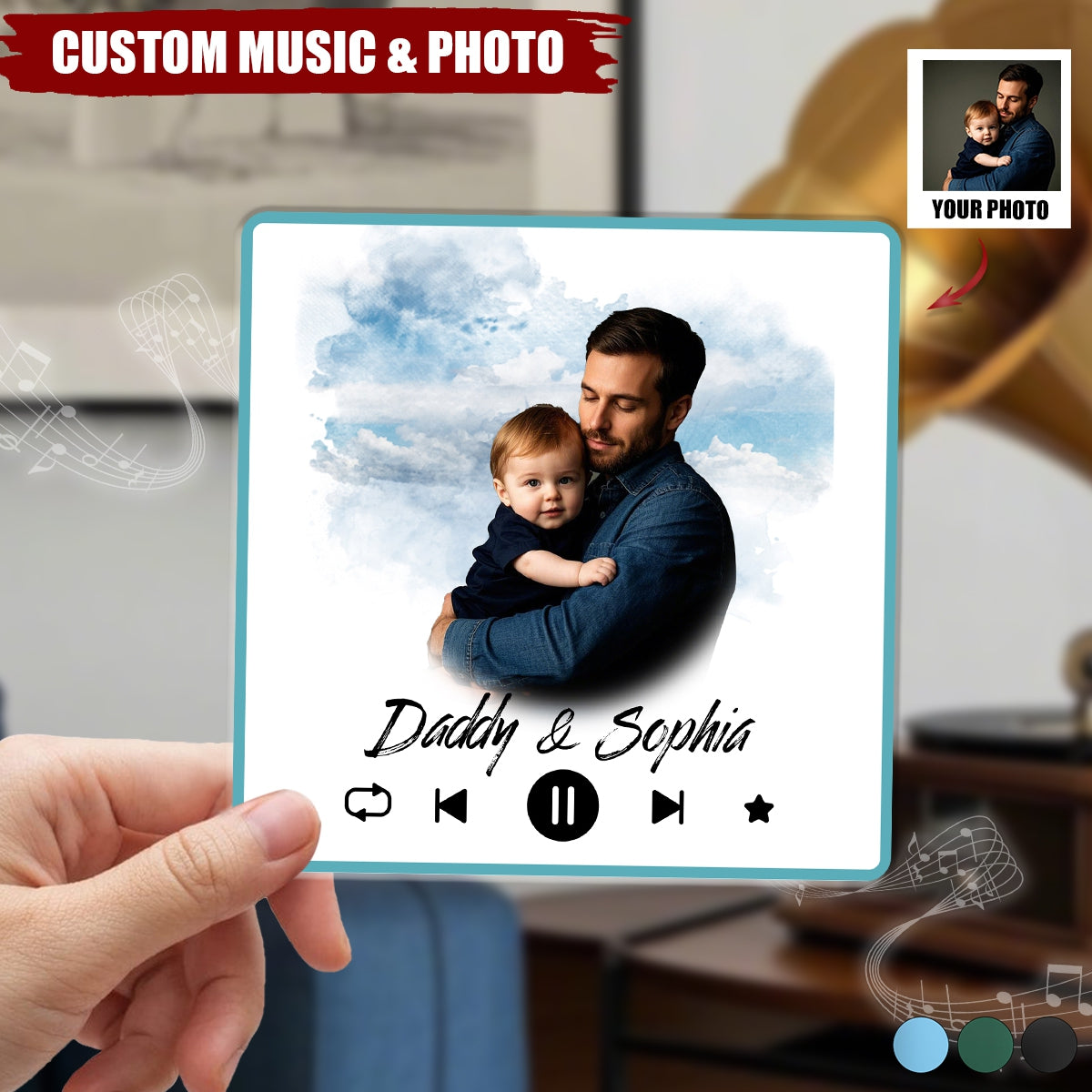 Watercolor Sticker Photo Personalized Music Fridge Magnet