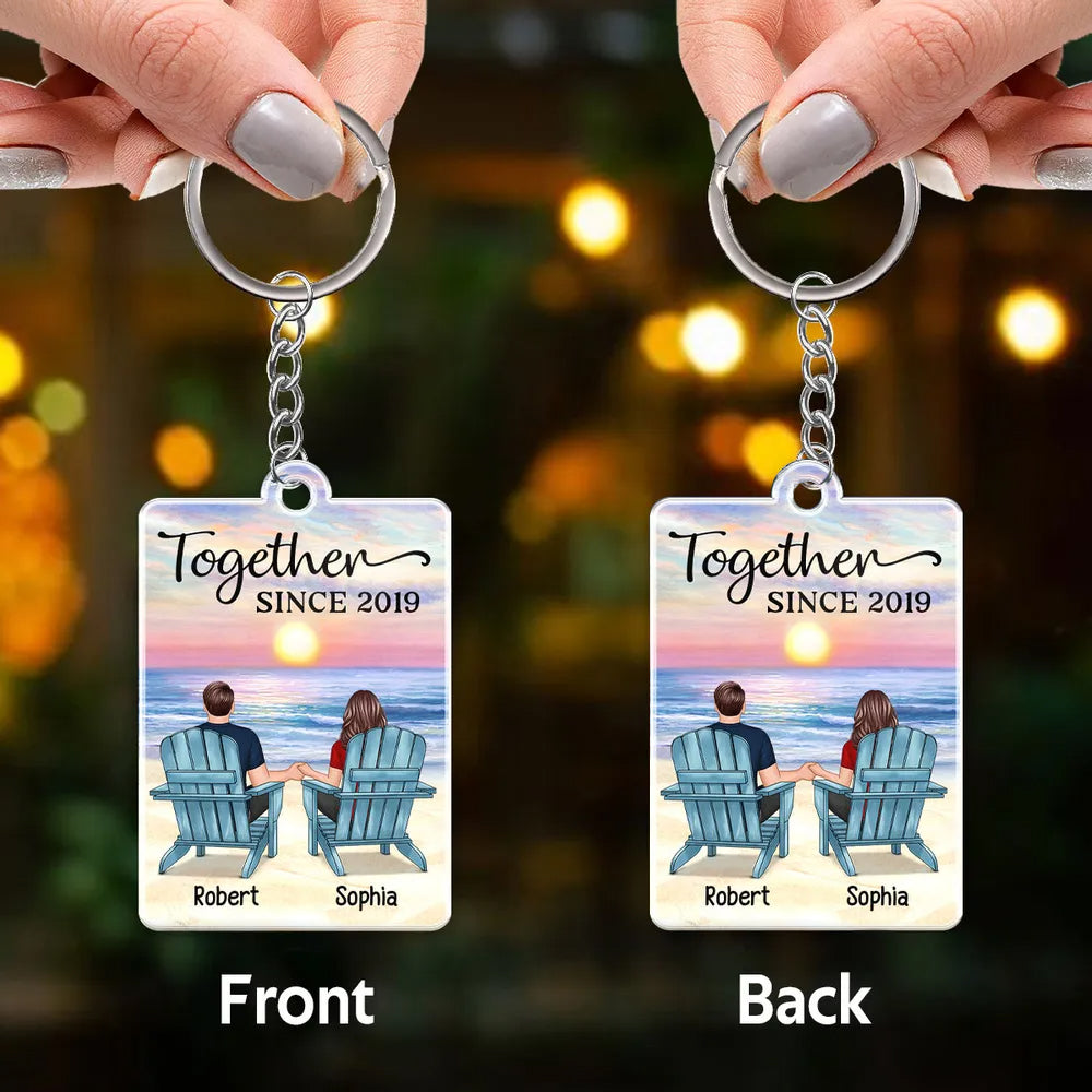 Couple Back View At Beach Personalized Acrylic Keychain