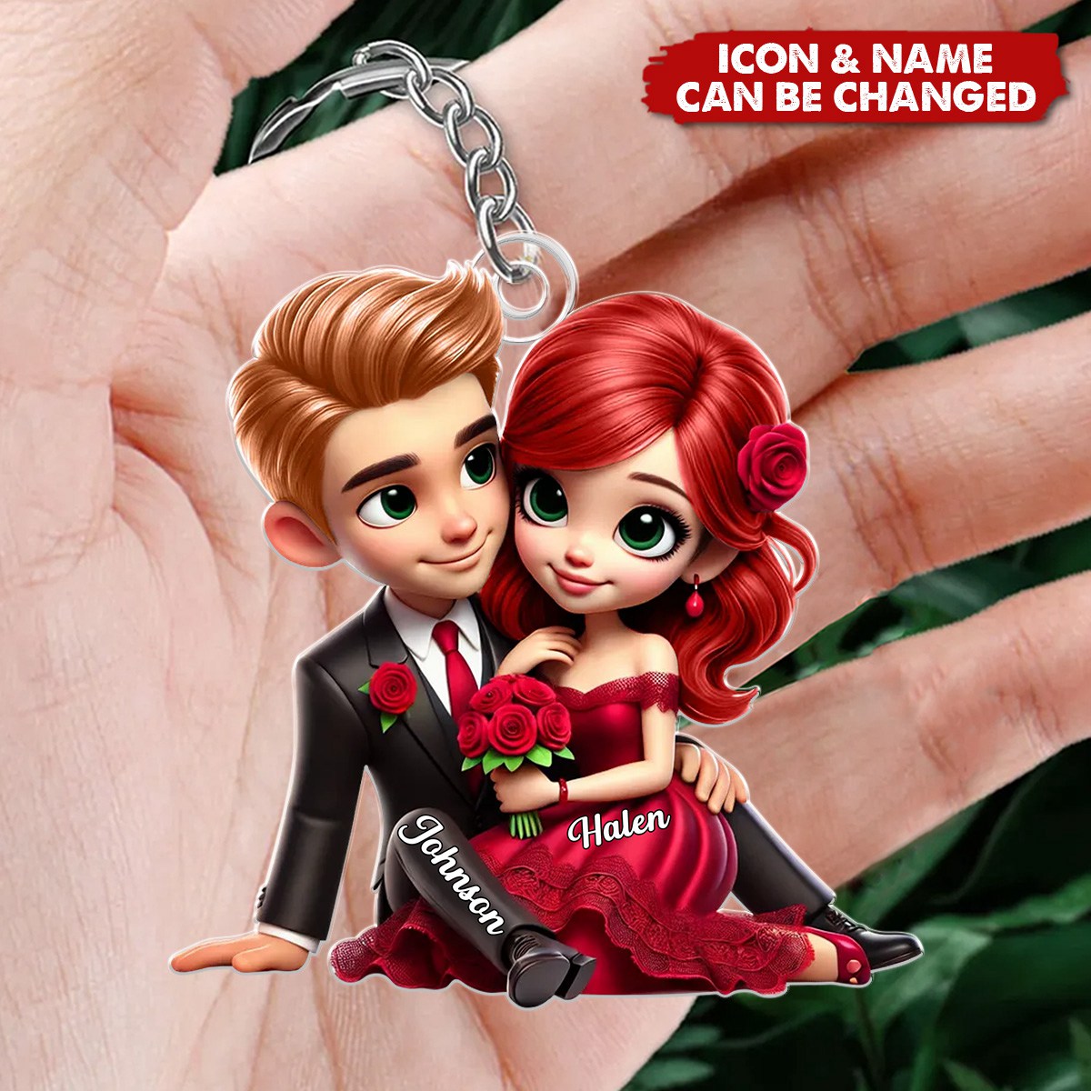 Couple Roses Sitting Together Personalized Acrylic Keychain, Anniversary Valentine's Day Gift For Him, Gift For Her