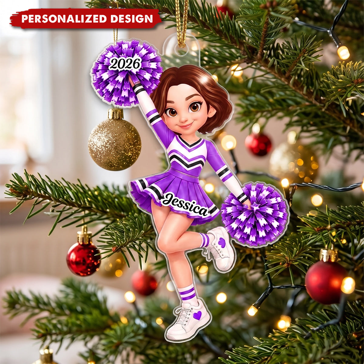 Custom Cheerleader Girl Name - Personalized Acrylic Ornament - Christmas Gift