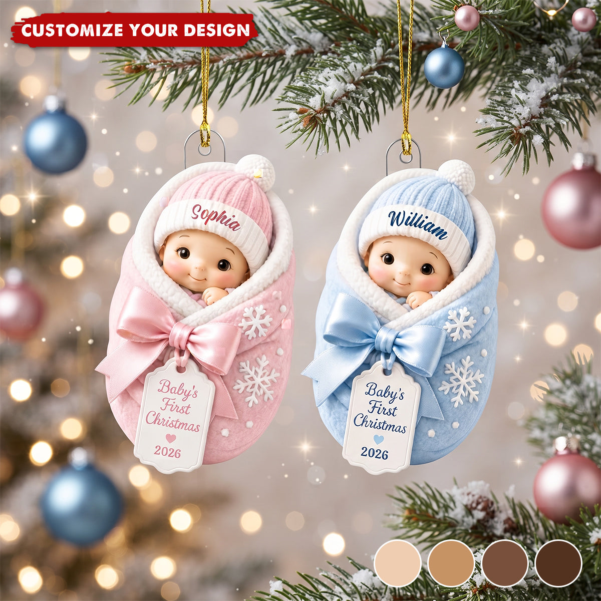 Baby's First Christmas Baby In Swaddle Blanket - Personalized Acrylic Ornament