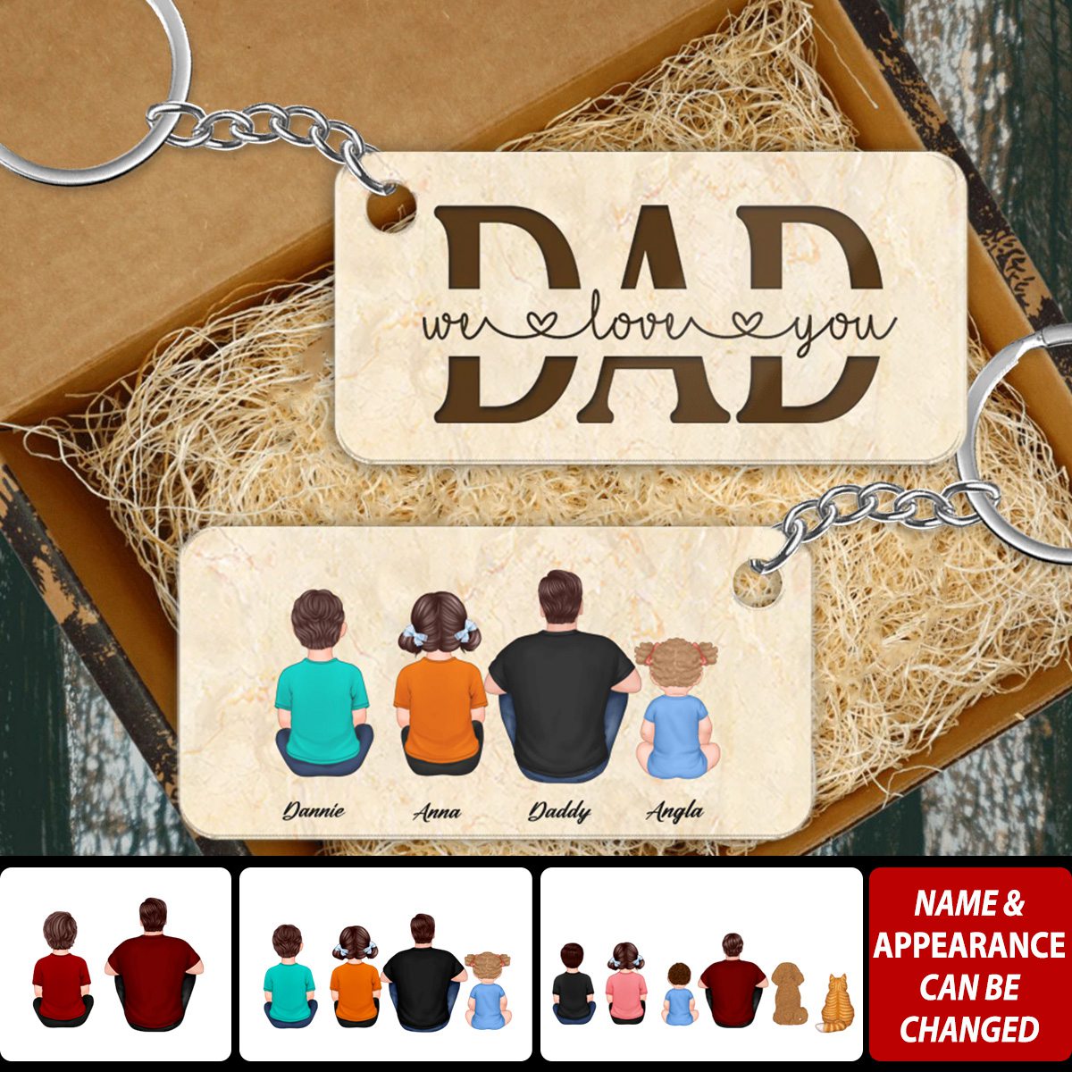Best Dad Ever Back View Man Kids Dog Cat Personalized Acrylic Keychain