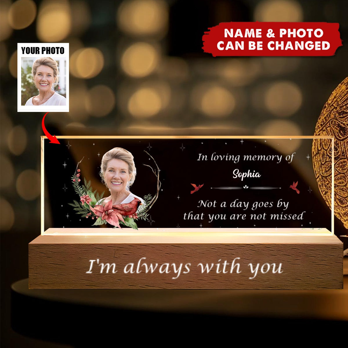 Memorial Personalized Photo Acrylic Letters 3D LED Night Light - Sympathy Gift For Family Members