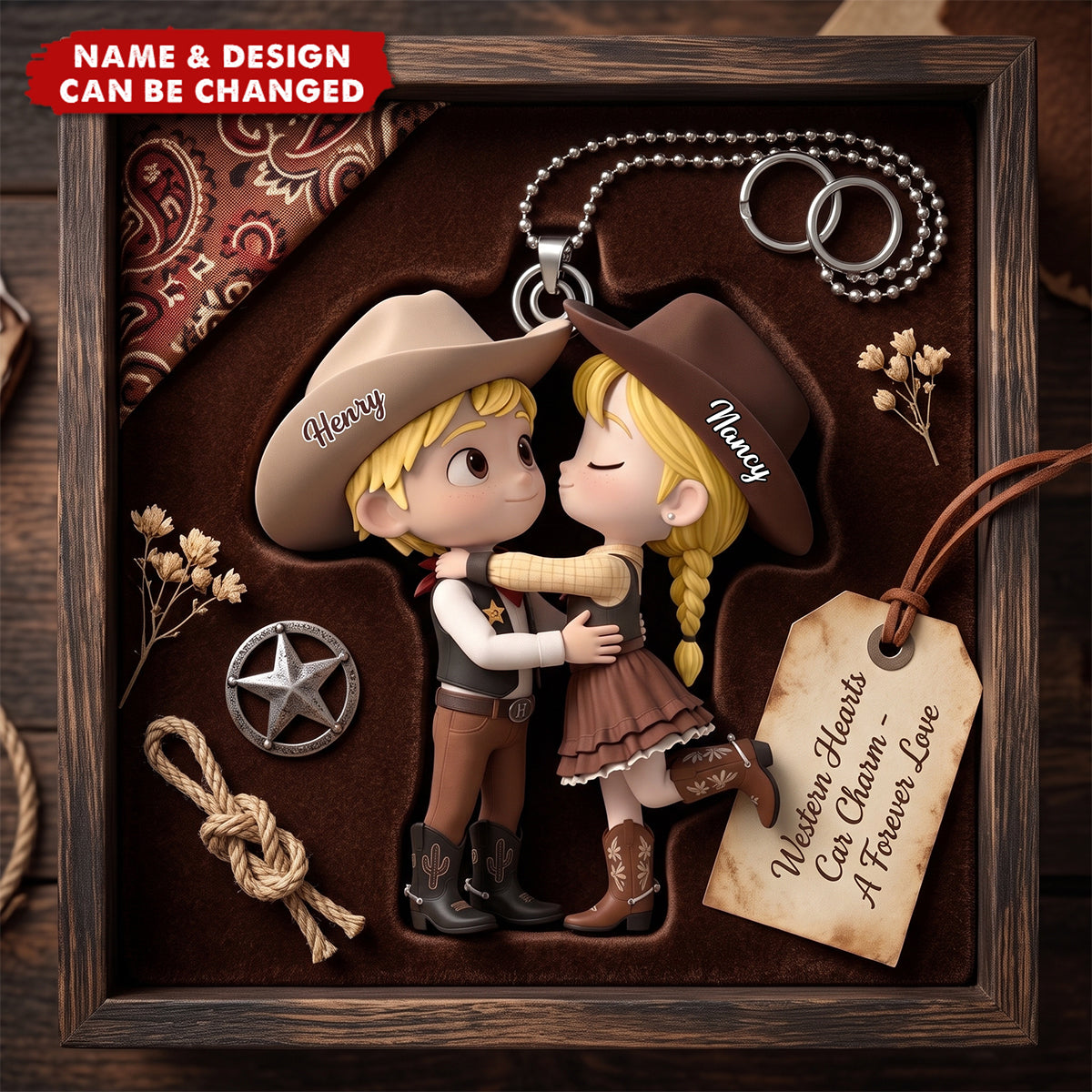 Personalized Cowboy/Cowgirl Couple Acrylic Car Ornament, Custom Western Country Lovers Gift