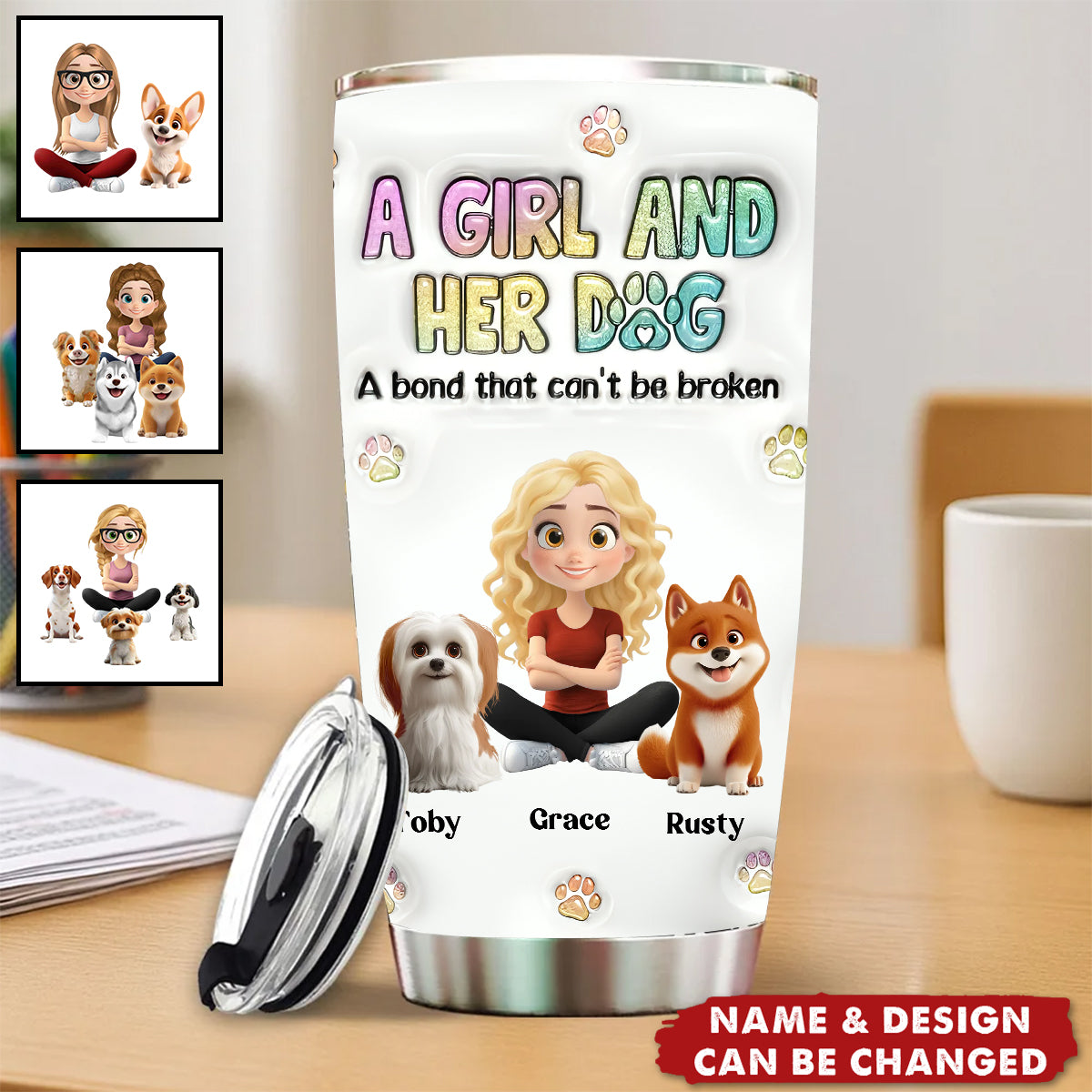 A Girl And Her Dog - Personalized Custom 3D Inflated Effect Tumbler