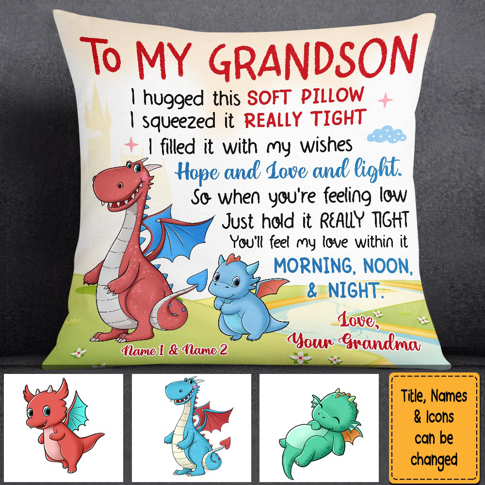 Personalized Dragon Grandson Granddaughter Hug This Pillow