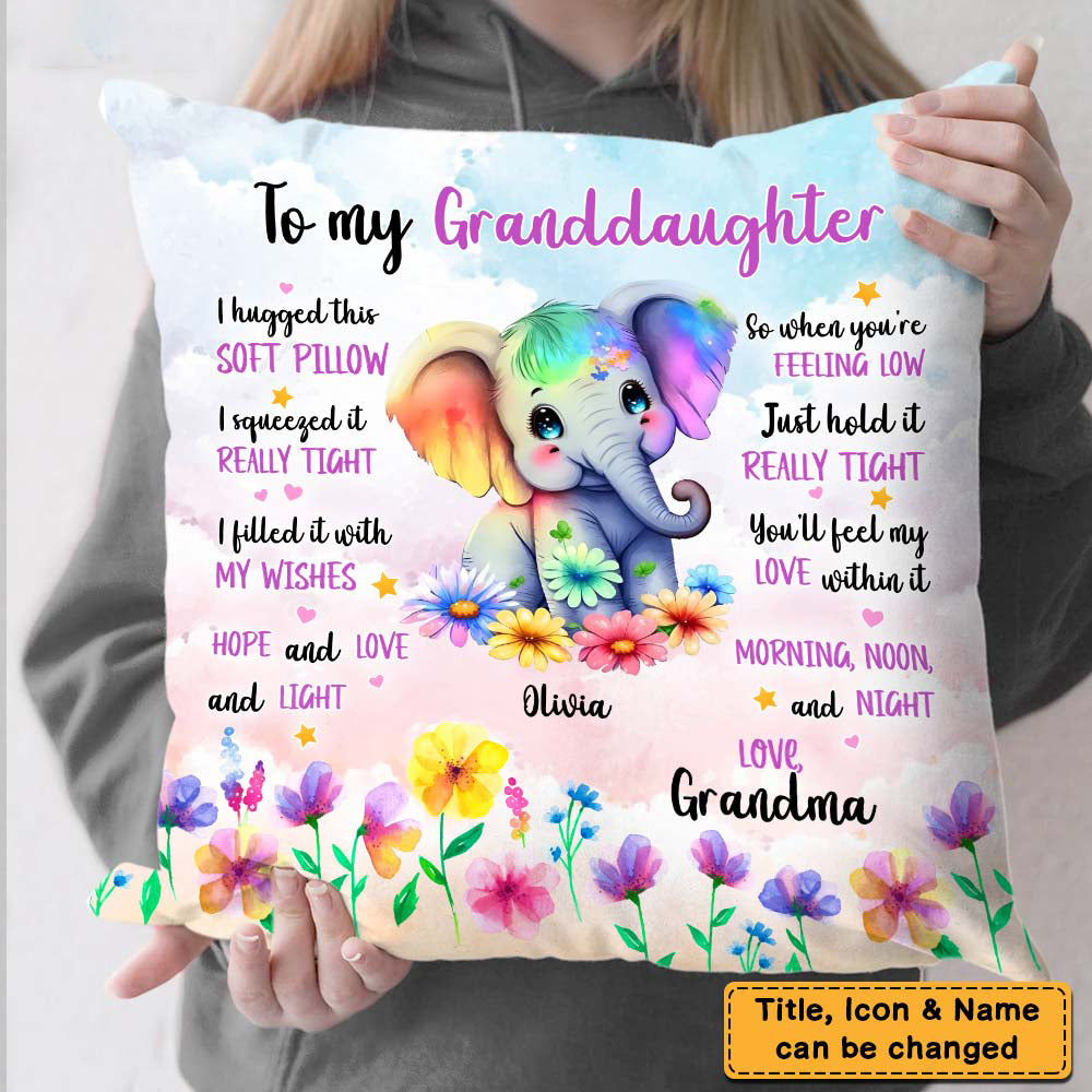 Personalized Gift For Daughter Granddaughter Elephant Pillow
