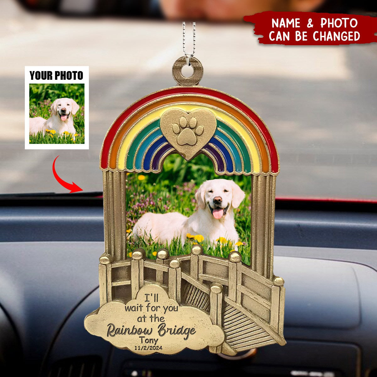 Personalized Rainbow Bridge Pet Memorial Stainless Car Ornament