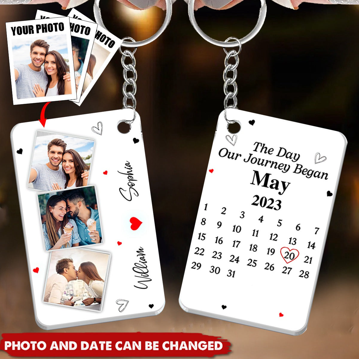 Custom Photo Calendar The Day Our Journey Began - Gift For Couples - Personalized Keychain