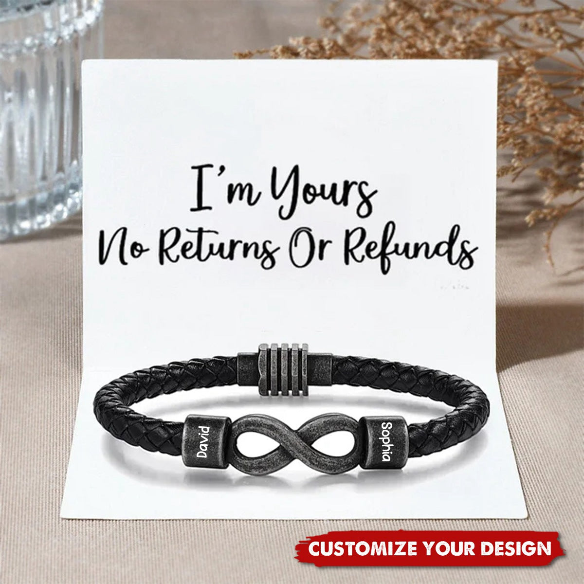 Personalized Couple names Leather Bracelet