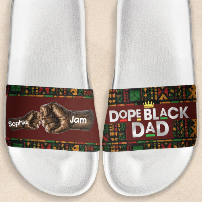 Dope Black Dad, Dope Dad Father's Day Gifts - Fist Bumps - Personalized Slide Sandals