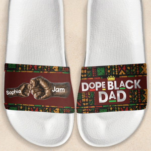 Dope Black Dad, Dope Dad Father's Day Gifts - Fist Bumps - Personalized Slide Sandals