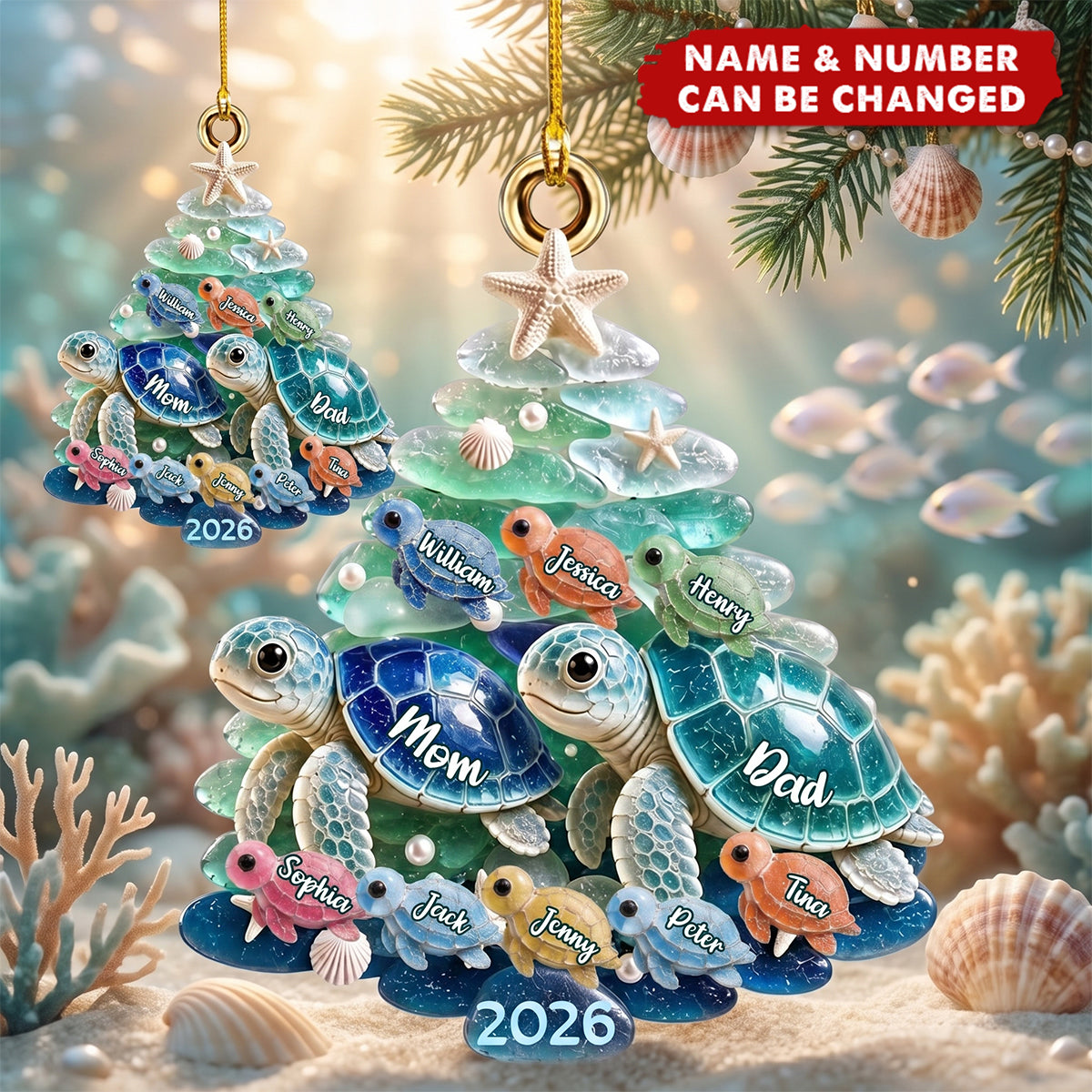Turtle Family Christmas Ornament - Personalized Gifts For Family