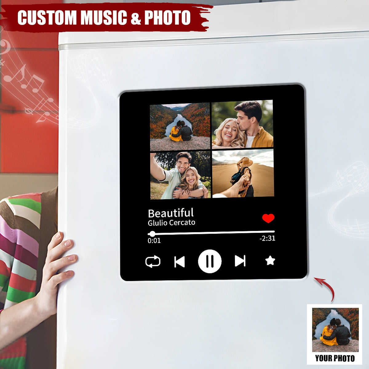 Couple Custom Song And Multiple Photo Playable Music Fridge Magnet