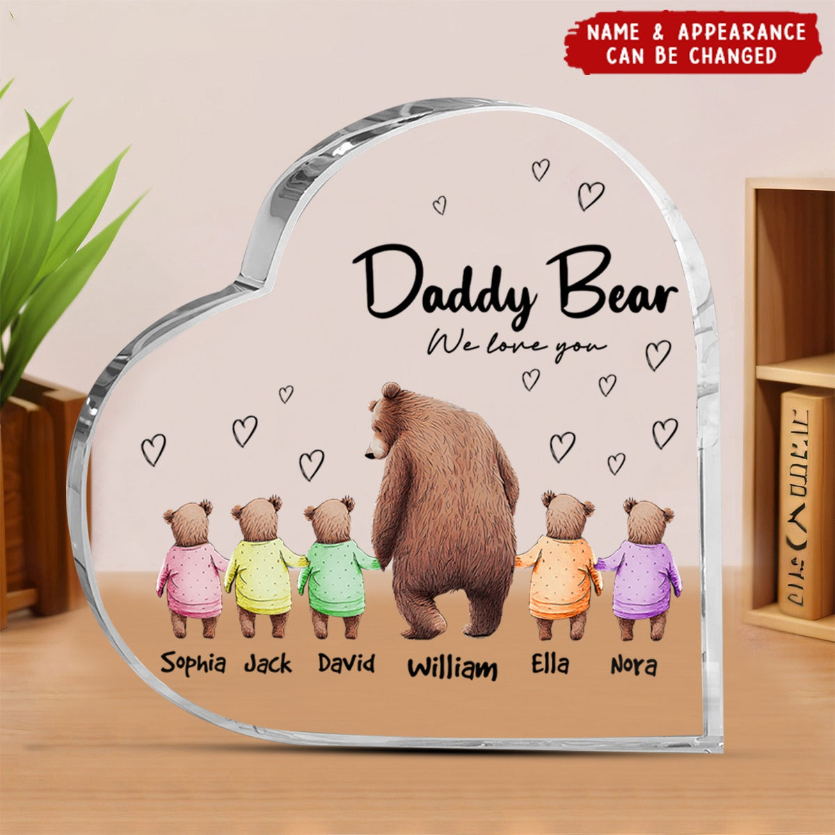 Daddy Bear - Personalized Custom Heart-shaped Acrylic Plaque - Father's Day Gift For Dad