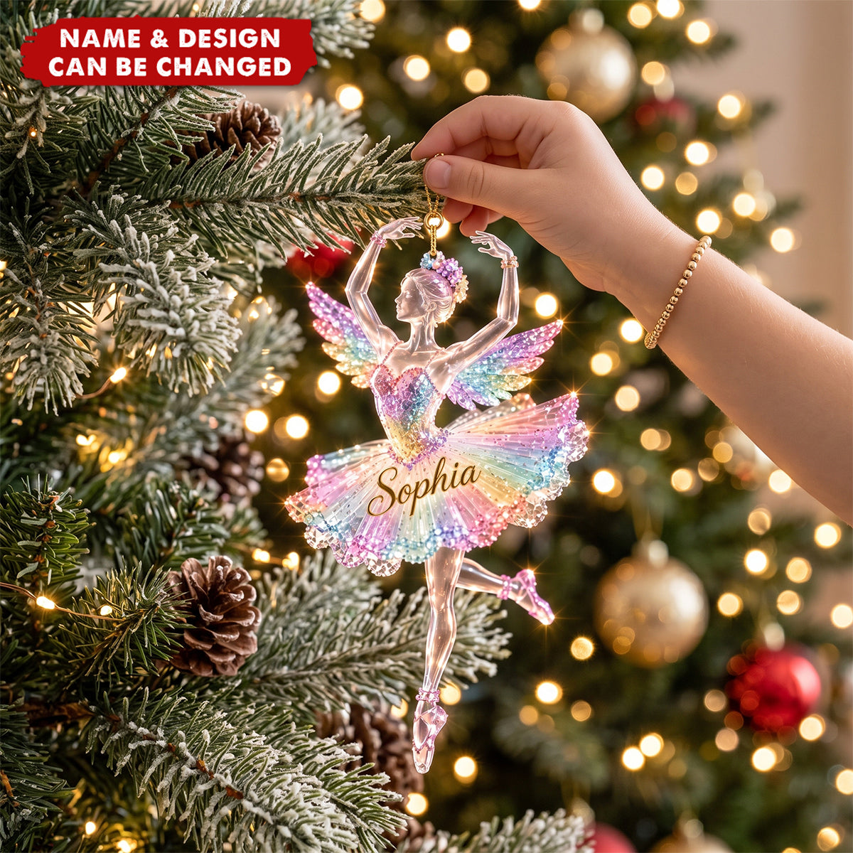 Personalized Ballerina Acrylic Ornament, Custom Name Ballet Christmas Ornament