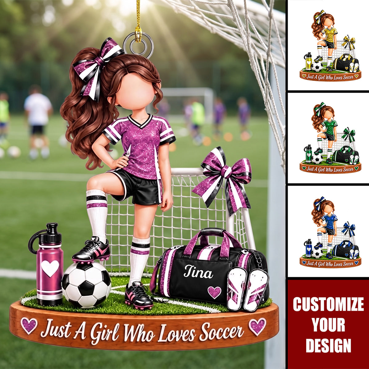 Personalized Soccer Girl Ornament, Custom Name Christmas Gift