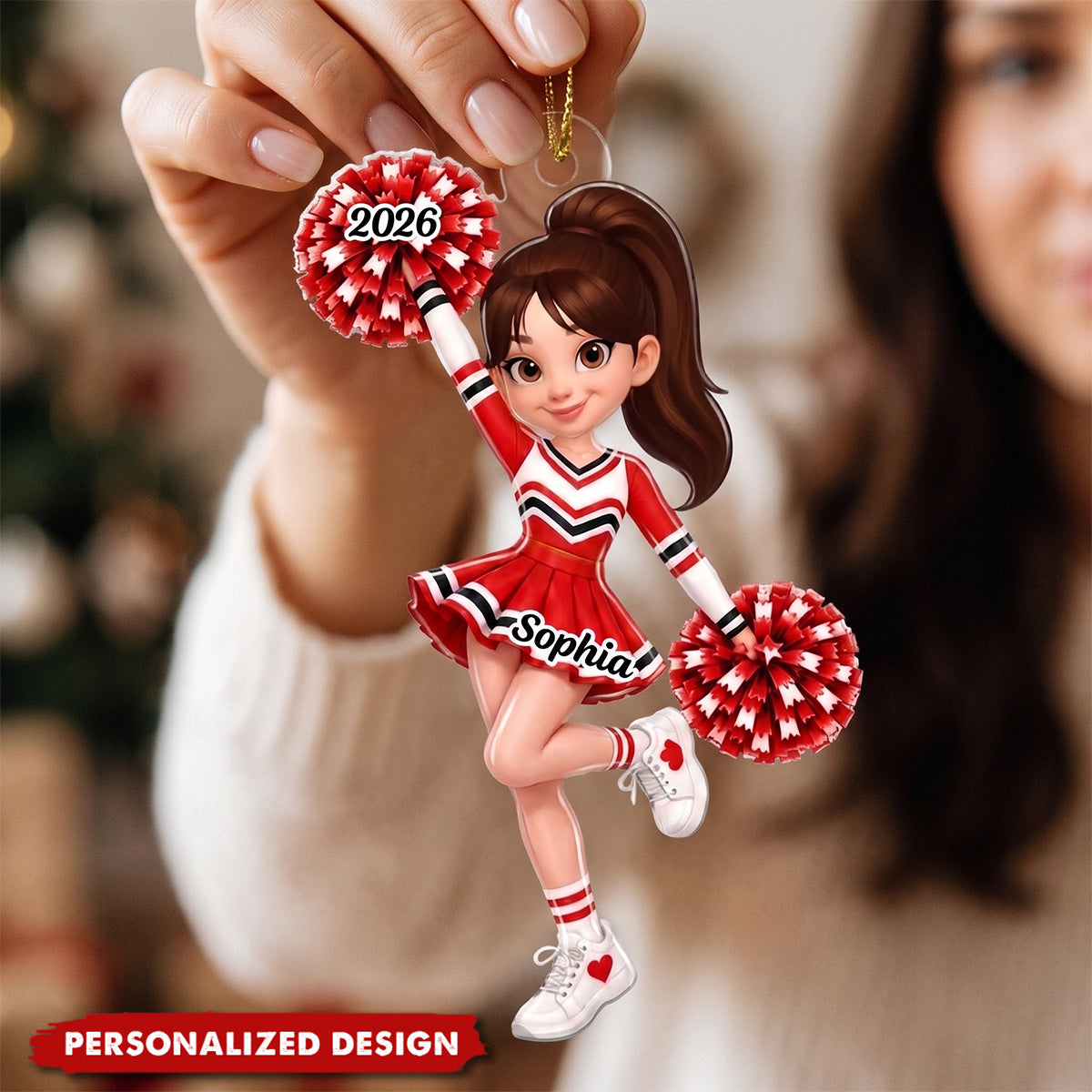 Custom Cheerleader Girl Name - Personalized Acrylic Ornament - Christmas Gift
