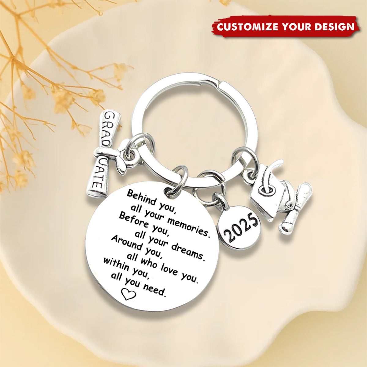 Graduation 2025 Diploma And Mortar Board Personalized Keychain