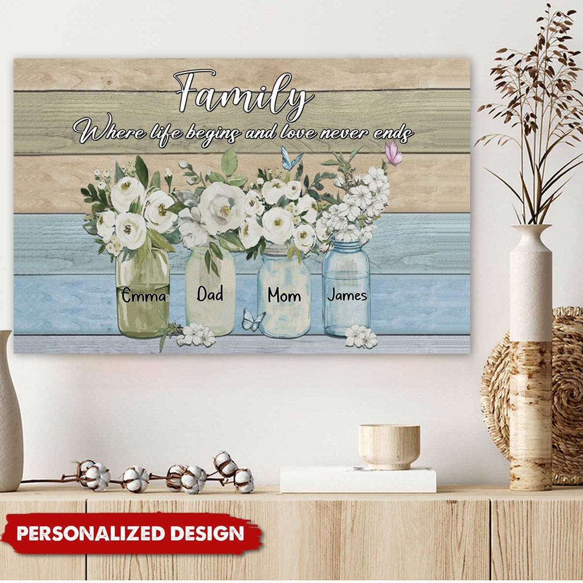 Family Where Life Begins And Love Never Ends Personalized Horizontal Poster