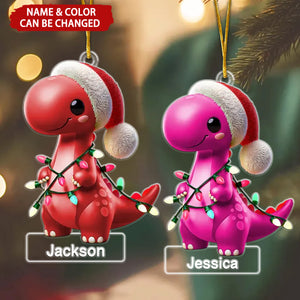 Cute Dinosaur Personalized Christmas Ornament, Gift For Grandson Son