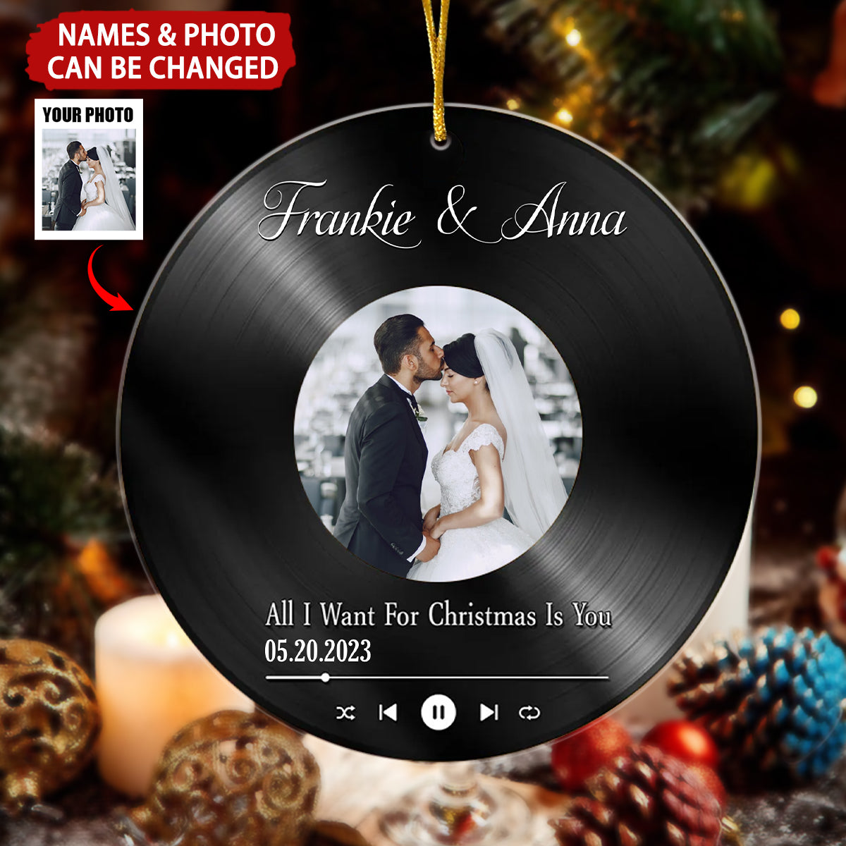 Vinyl Record Personalized Acrylic Ornament, Gift For Couple