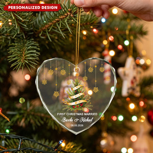 Personalized First Christmas Married Heart Glass Ornament