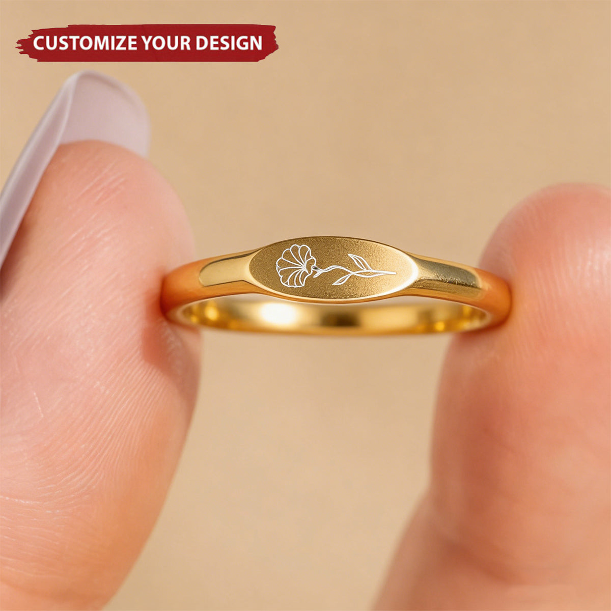 Personalized Birth Flower Ring - Meaningful Gift For Mom, Grandma