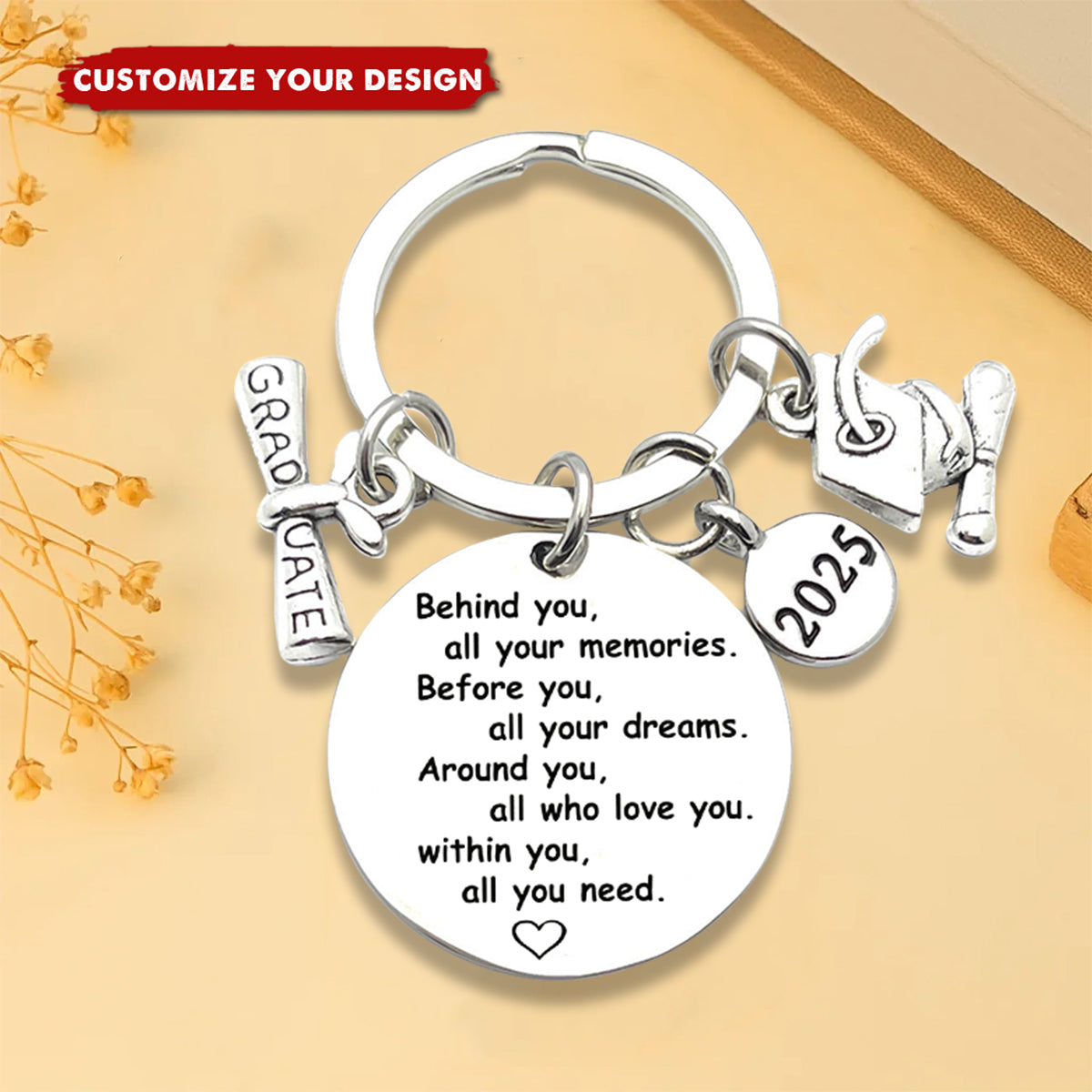 Graduation 2025 Diploma And Mortar Board Personalized Keychain