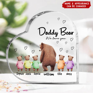 Daddy Bear - Personalized Custom Heart-shaped Acrylic Plaque - Father's Day Gift For Dad