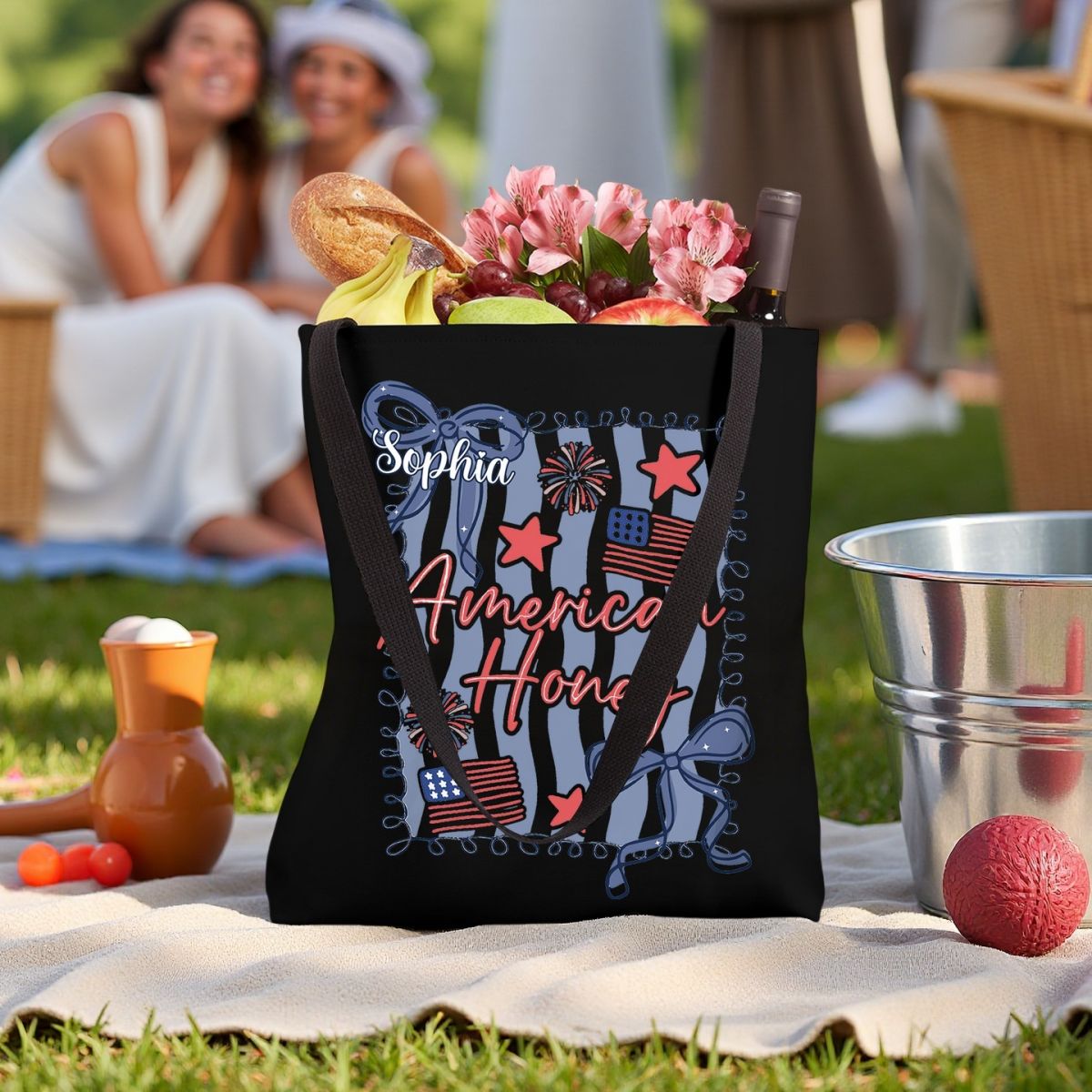 Independence Day American Honey Preppy Girly Memorial Day Personalized Tote Bag