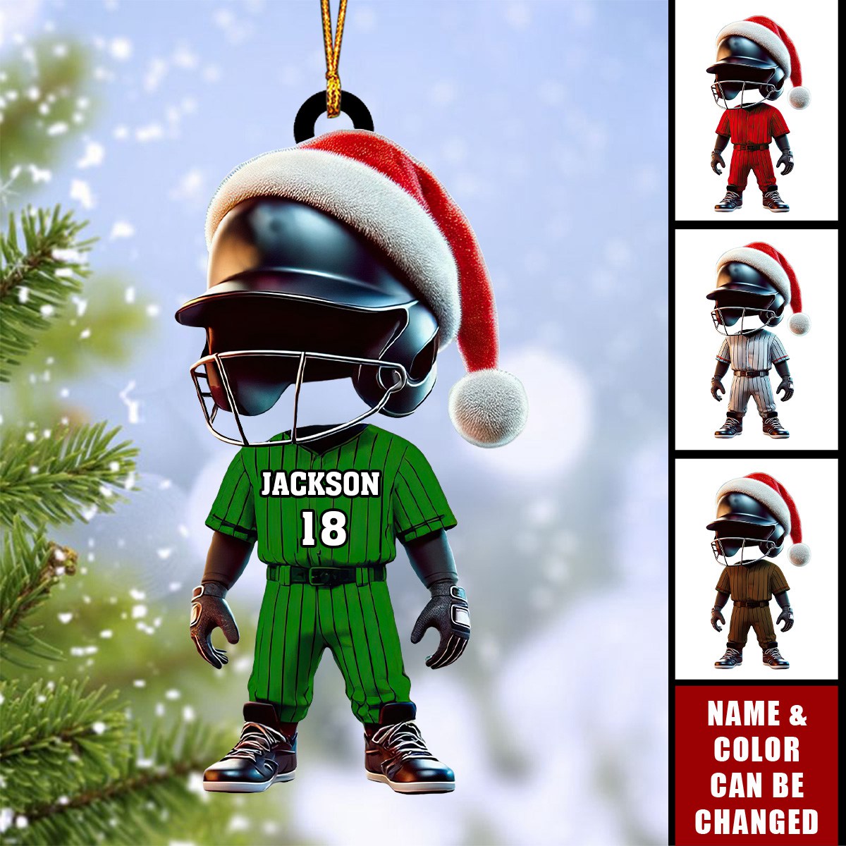 Custom Name and Number Baseball Ornament, Baseball Lover Christmas Gift