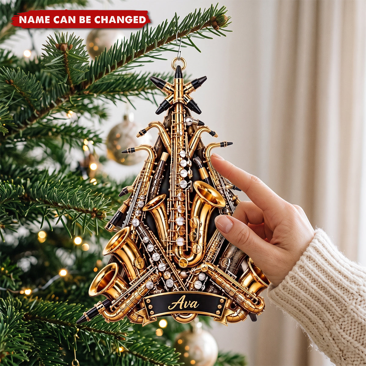 Personalized Saxophone Christmas Ornament, Custom Name Saxophonist Tree Decor