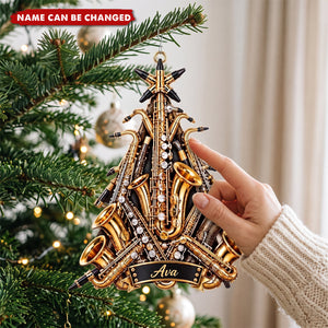 Personalized Saxophone Christmas Ornament, Custom Name Saxophonist Tree Decor