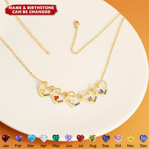 Personalized Heart Name Birthstone Necklace For Mom Grandma