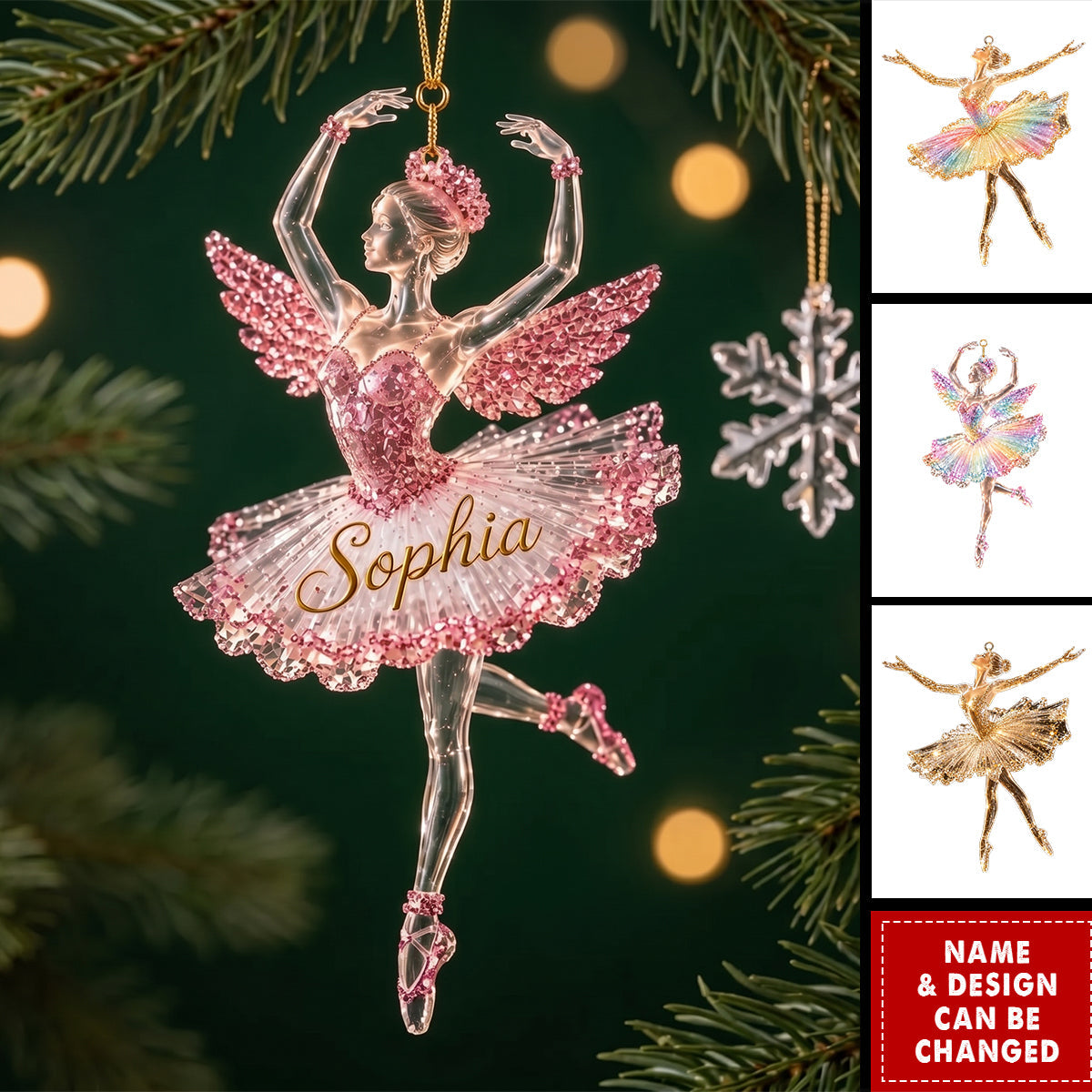 Personalized Ballerina Acrylic Ornament, Custom Name Ballet Christmas Ornament