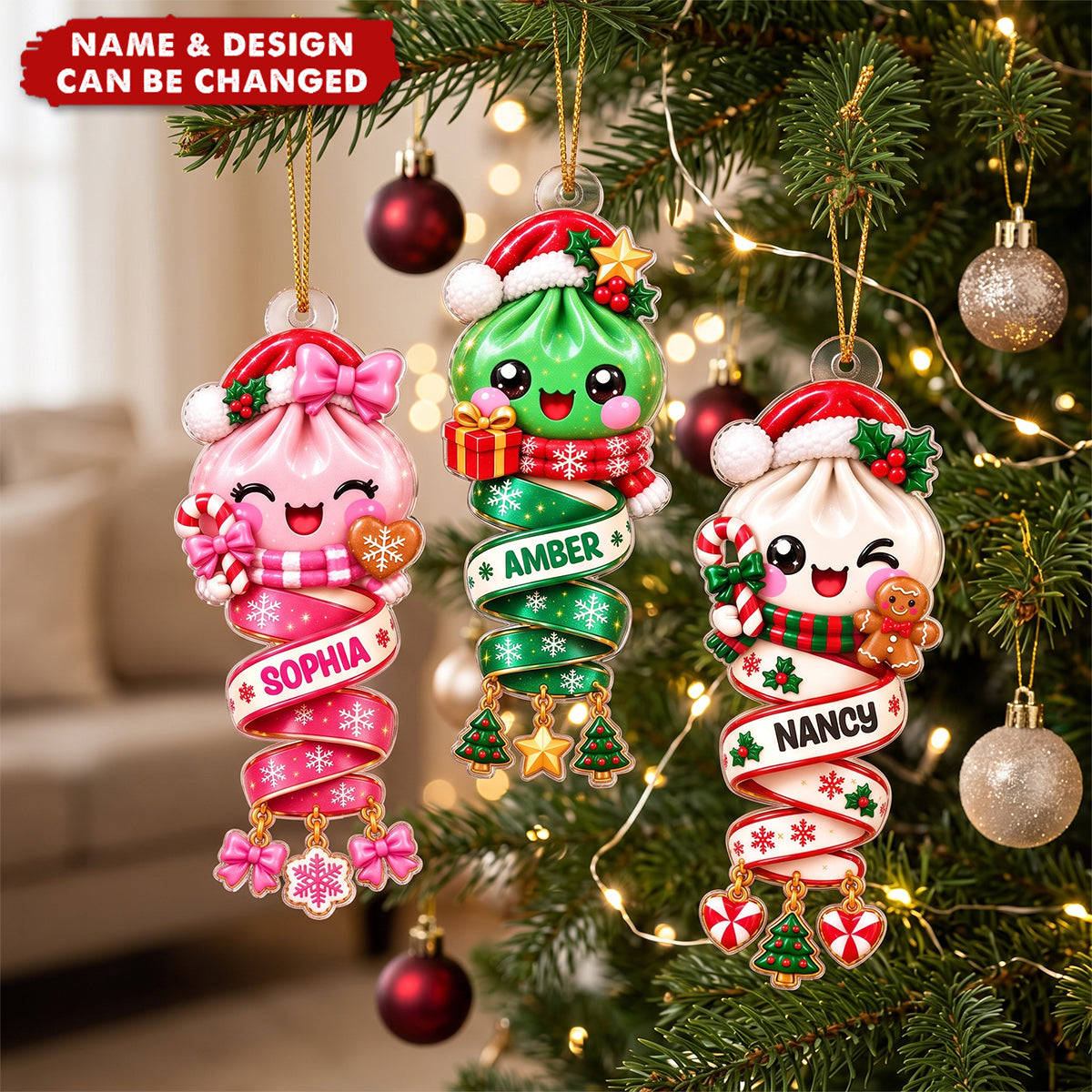 Cute Dumpling Kids Character - Personalized Acrylic Ornament - Christmas Gift for Daughter, Son, Kids